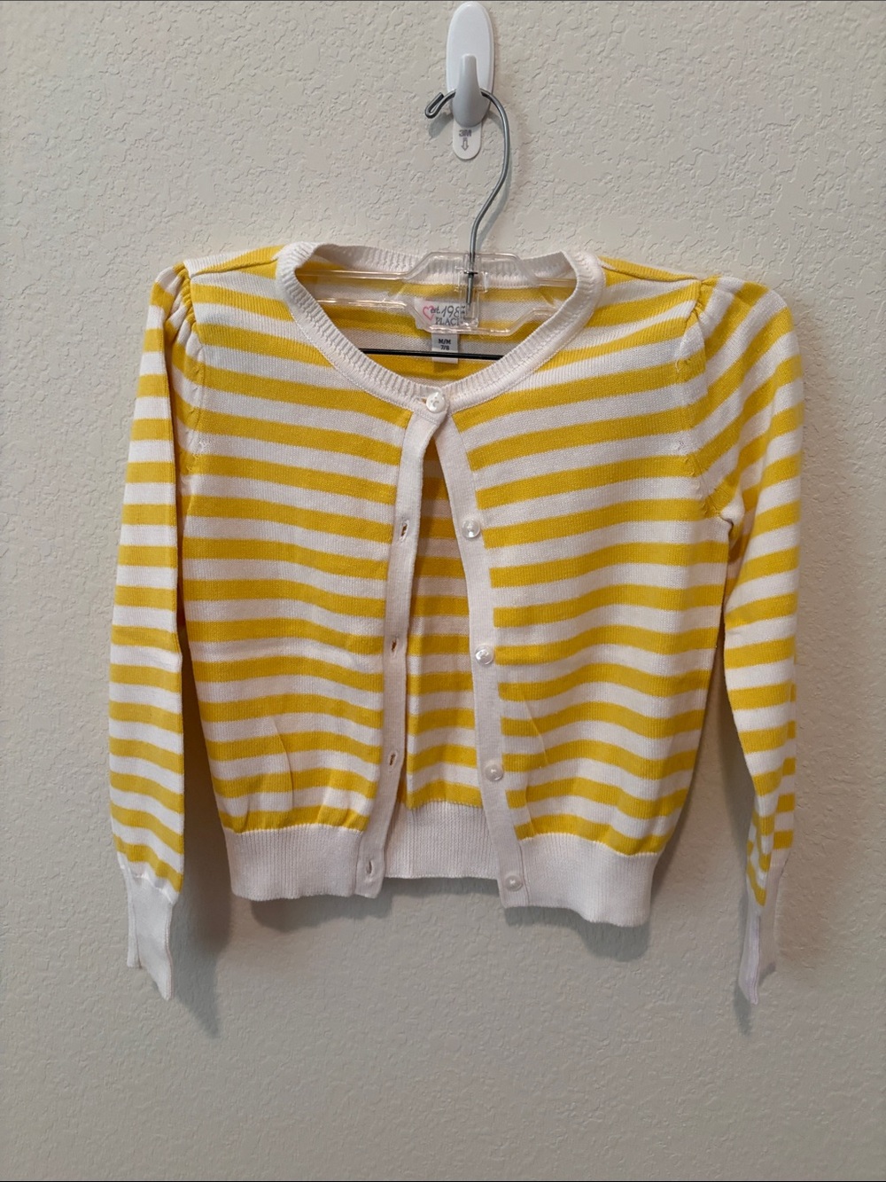 The Children's Place Yellow and White Striped Women's Button-Up Cardigan